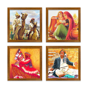 Traditional Rajasthani Culture Wooden Wall Frame Set of Four