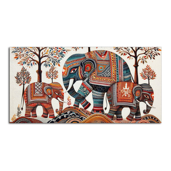 Traditional Three Artistic Elephant Art Canvas Wooden Wall Painting