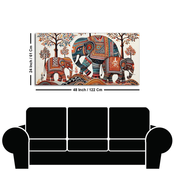 Traditional Three Artistic Elephant Art Canvas Wooden Wall Painting