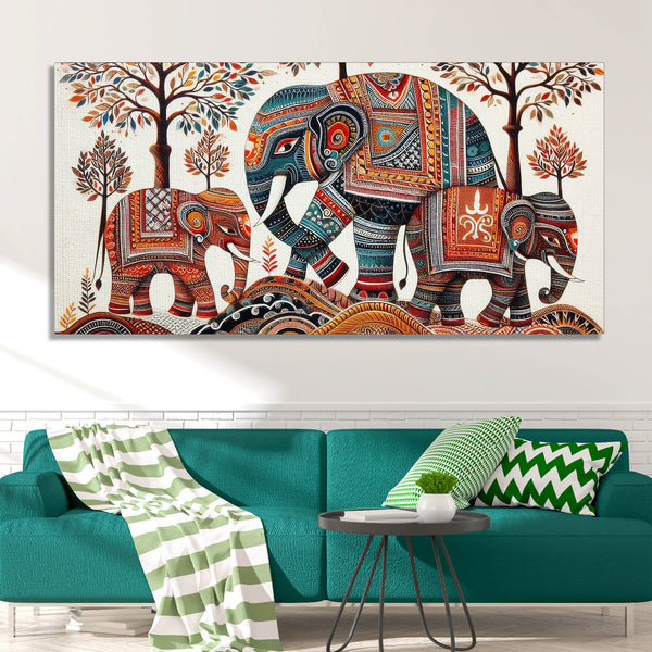 Traditional Three Artistic Elephant Art Canvas Wooden Wall Painting