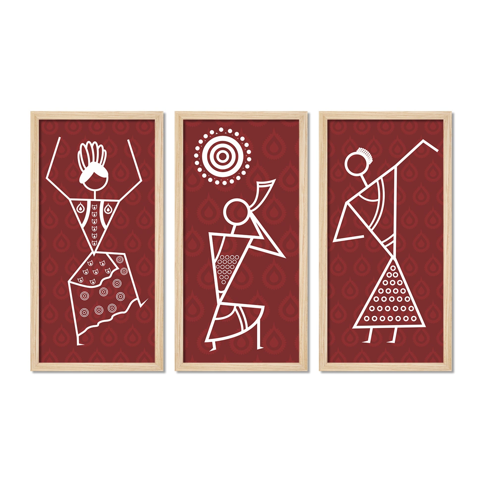 Traditional Warli Art Indian Rural Life Wall Frame Set of Three