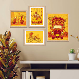 Transportation of India in Indian Art Style Wall Frame Set of Four