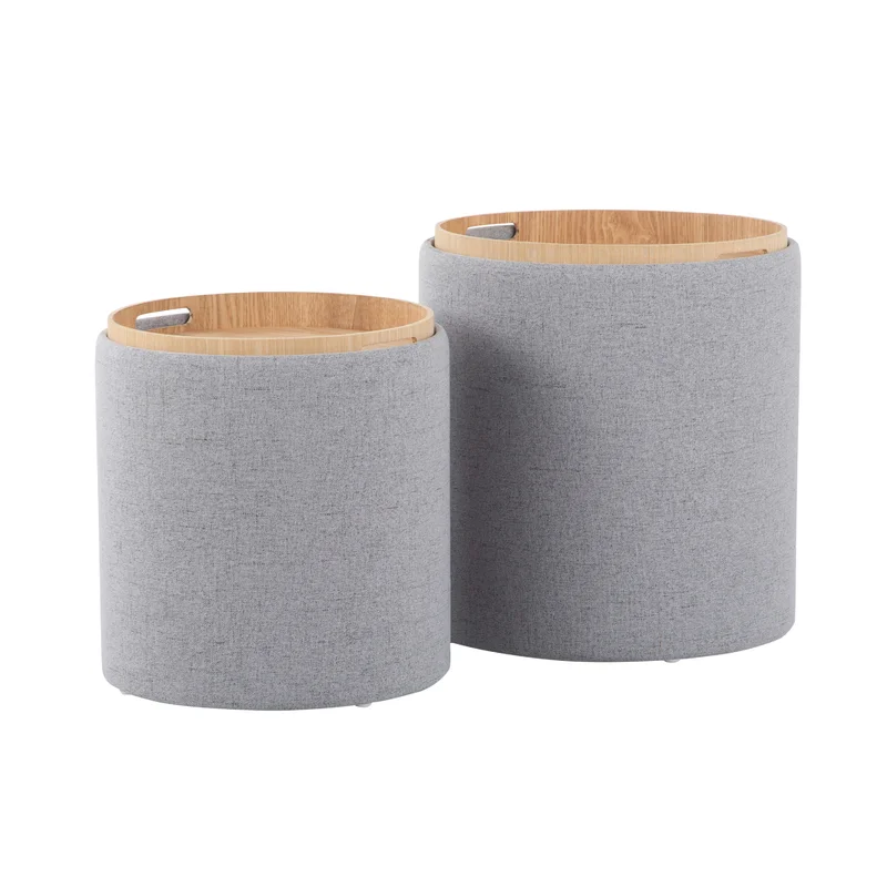 Tray Nesting Round Shaped Storage Ottoman Set of 2