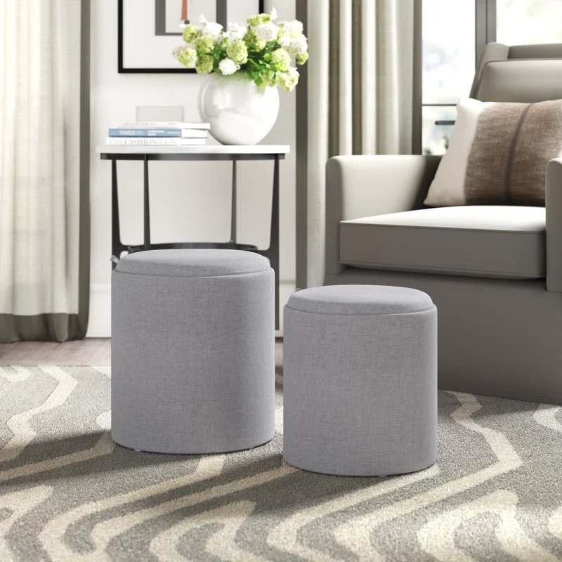 Tray Nesting Round Shaped Storage Ottoman Set of 2