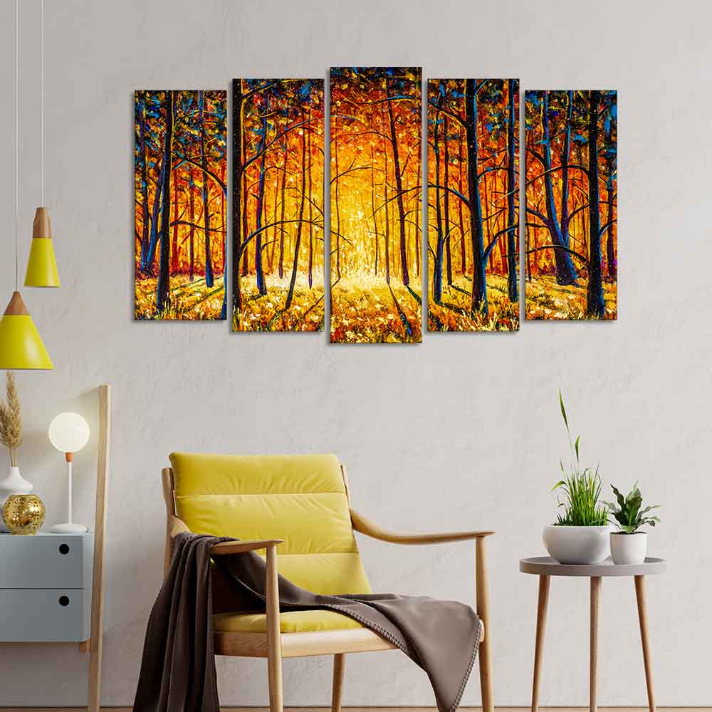 Tree Forest 5 Pieces Premium Wall Painting