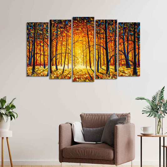 Tree Forest 5 Pieces Premium Wall Painting