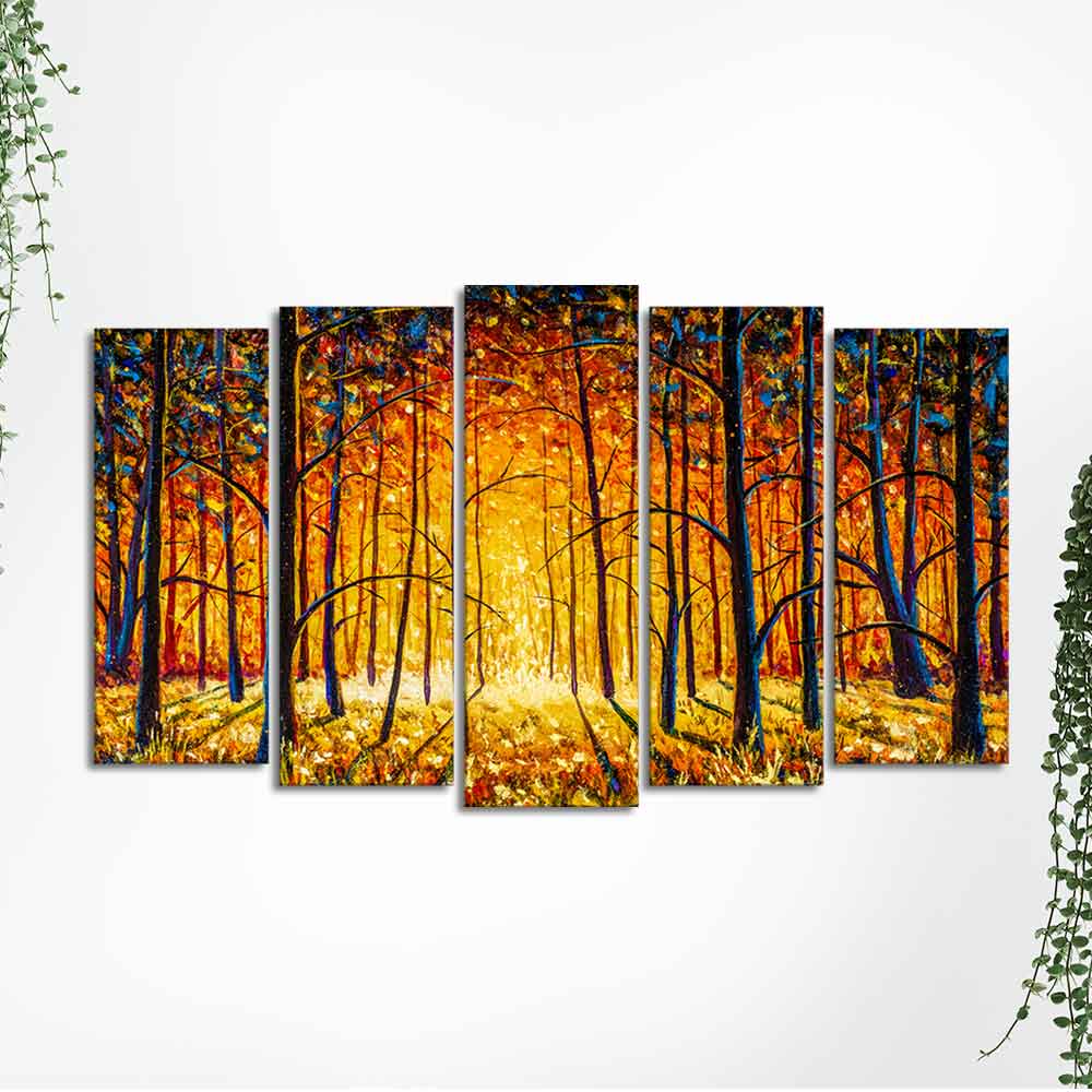 Tree Forest 5 Pieces Premium Wall Painting