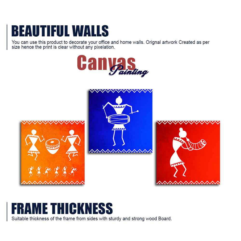 Tribal Music Warli Art Wall Hanging Painting Set of Three