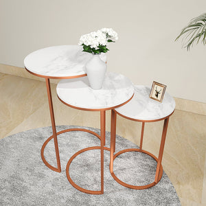 Decorative 3-Pcs White Marble Gold Console Table