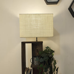 Tripod Beige Wooden Floor Lamp with Shelf Natural Jute Shade