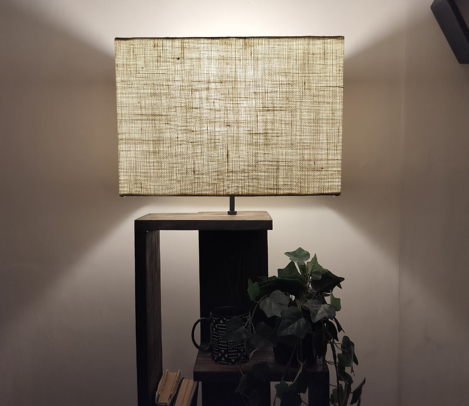 Tripod Beige Wooden Floor Lamp with Shelf Natural Jute Shade