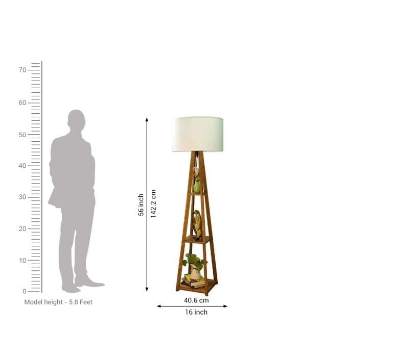 Tripod Beige Wooden Floor Lamp with Shelf Natural White Shade