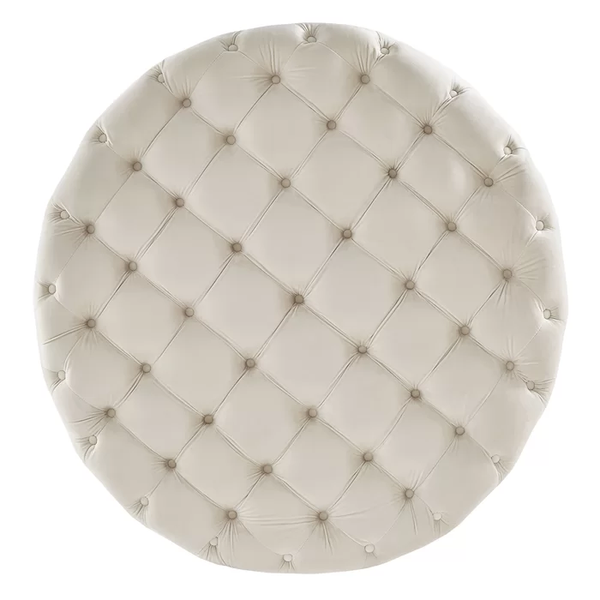 Tufted White Round Shape Velvet Ottoman