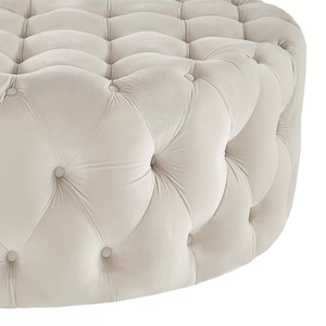 Tufted White Round Shape Velvet Ottoman