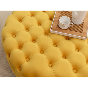 Tufted Yellow Round Shape Velvet Ottoman