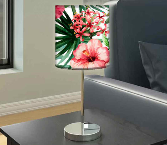 Tulip Flower Leaf Printed Modern Stainless Steel Metal Finish Table Lamp