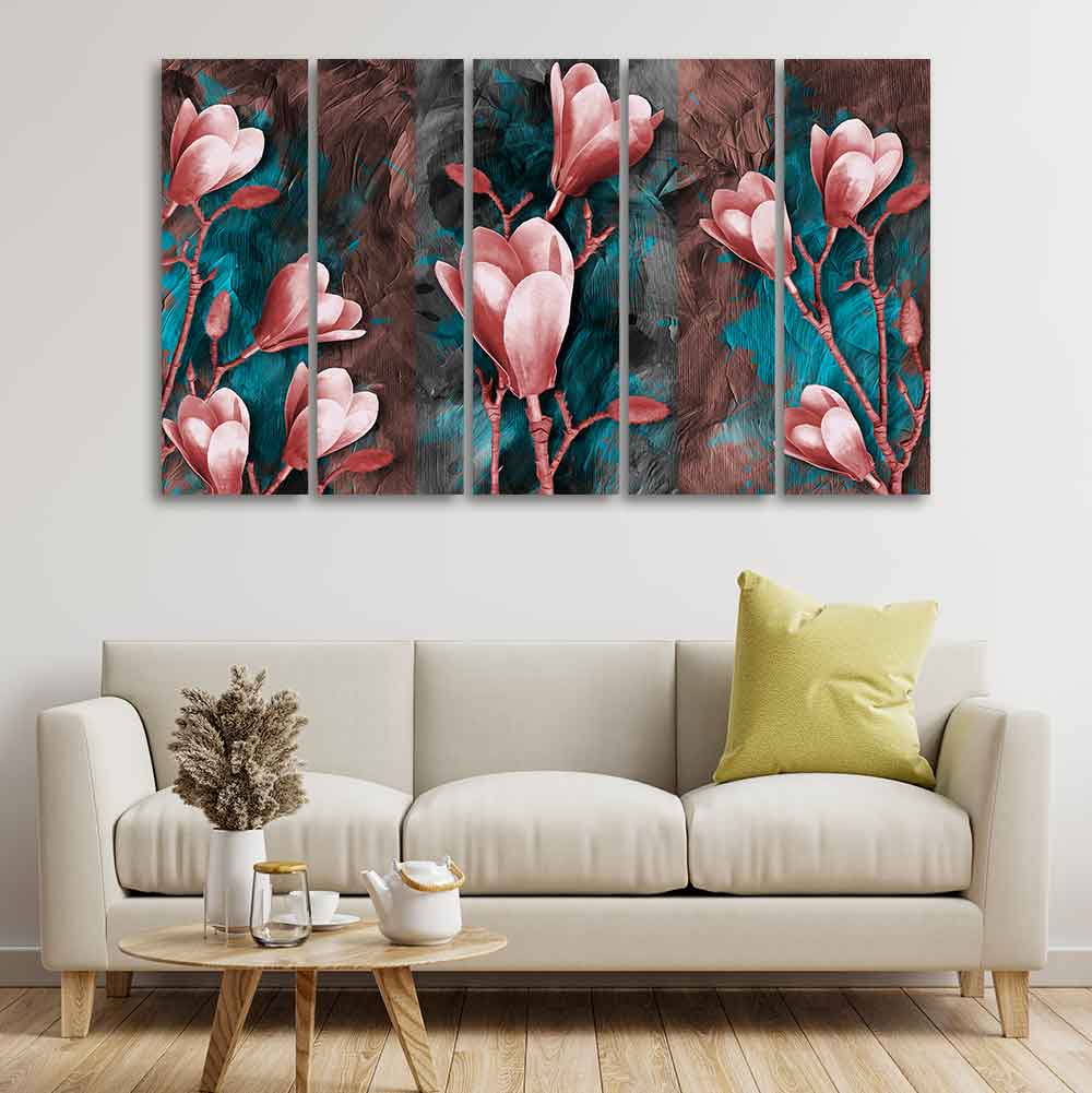 Tulips Flower Canvas Wall Hanging of Five Pieces