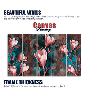 Tulips Flower Canvas Wall Hanging of Five Pieces