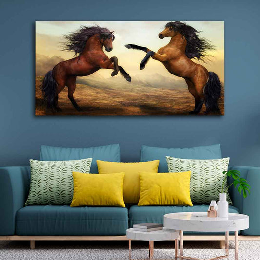 Two Brown Horses Premium Wall Painting