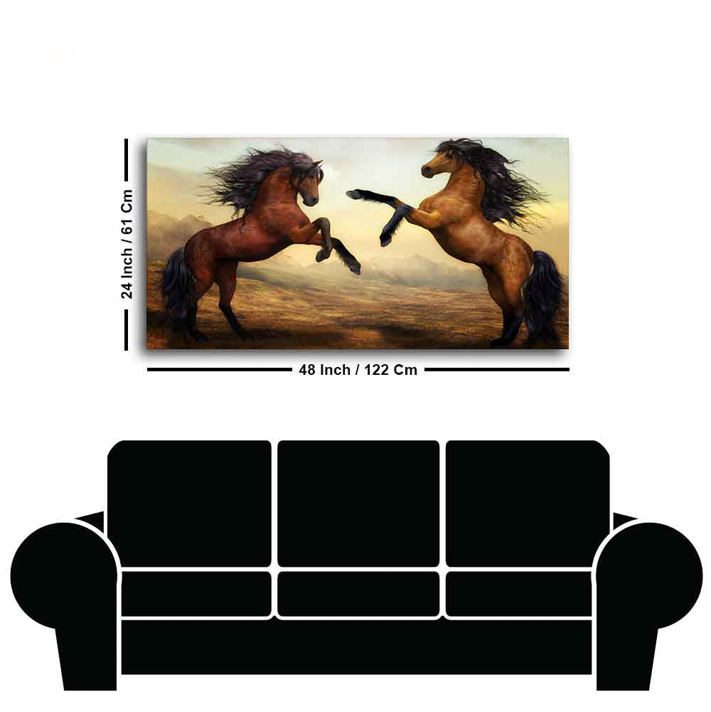 Two Brown Horses Premium Wall Painting