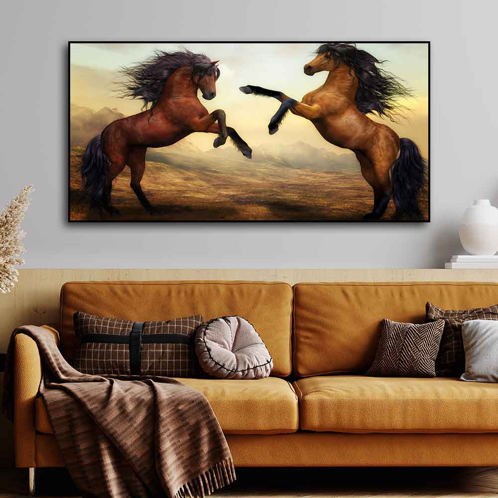 Two Brown Horses Premium Wall Painting