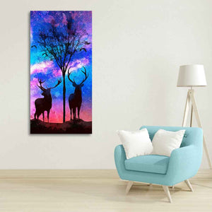 Two Deer in Forest at Night Premium Canvas Wall Painting