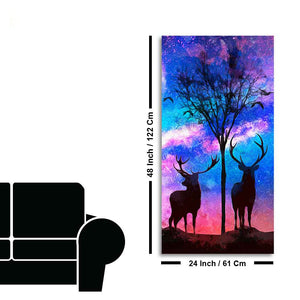 Two Deer in Forest at Night Premium Canvas Wall Painting