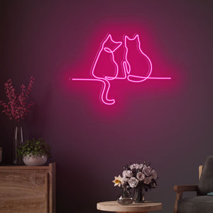 Two Happy Couple Cats Neon Sign LED Light