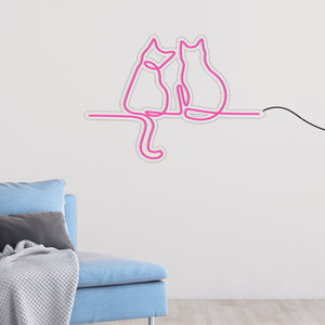 Two Happy Couple Cats Neon Sign LED Light