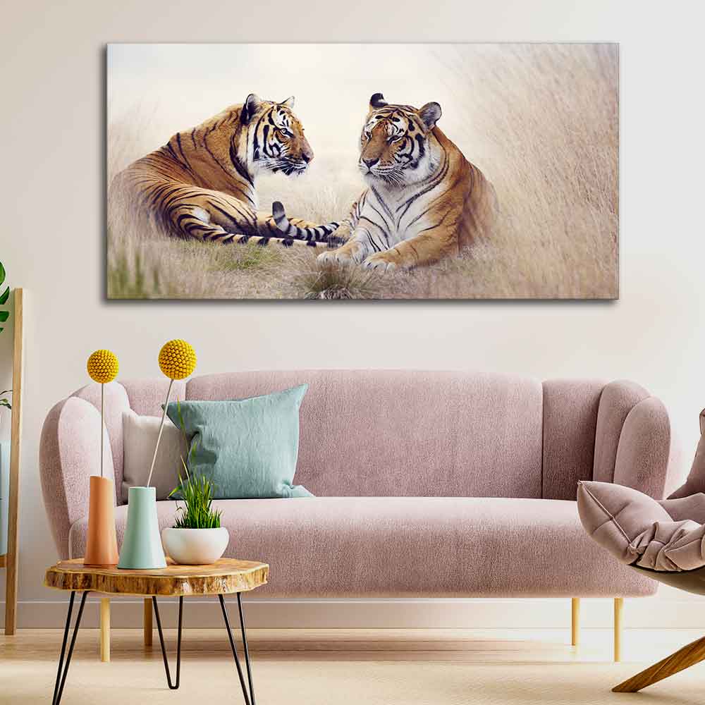 Two Tigers in Forest Premium Canvas Wall Hanging