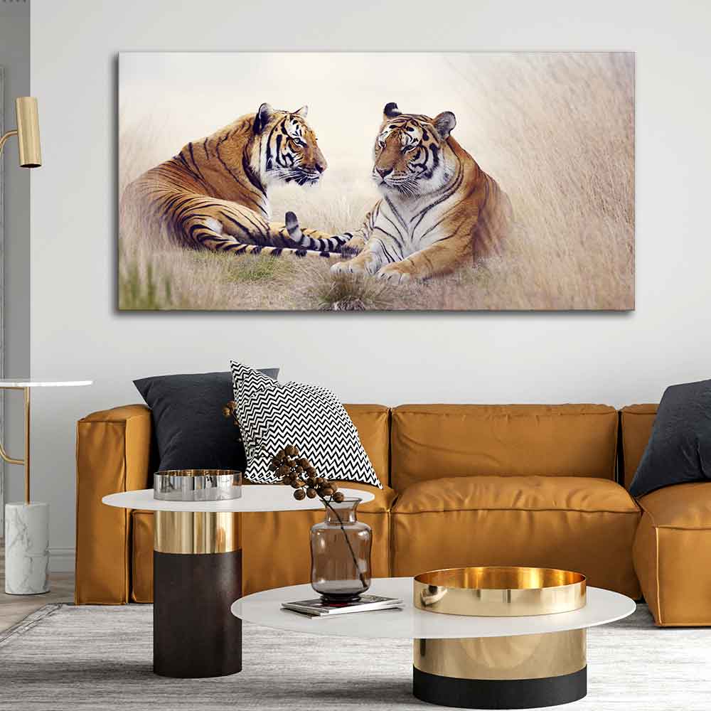 Two Tigers in Forest Premium Canvas Wall Hanging