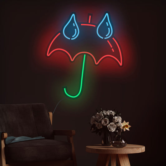 Umbrella with Rain Drops Weather Icon Neon Sign LED Light