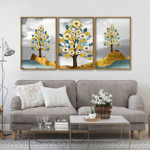 Unique Golden Trees Floating Canvas Wall Painting Set of Three