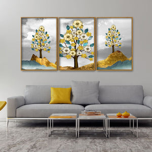 Unique Golden Trees Floating Canvas Wall Painting Set of Three