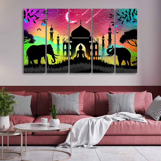 Vector Illustration Art Canvas Wall Painting of Five Pieces