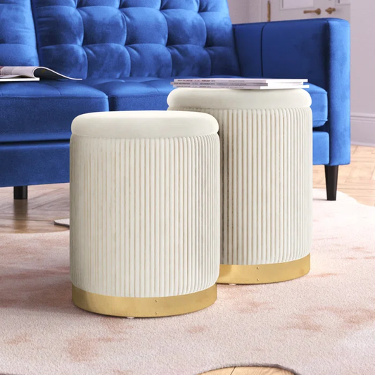 Velvet Round Storage Ottoman with Storage Set of 2