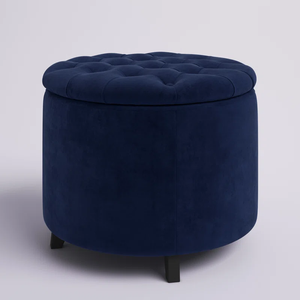 Velvet Tufted Royal Blue Rounded Shaped Storage Ottoman