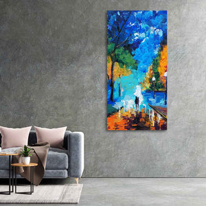 Vertical Wall Painting of Couple Walking in Night