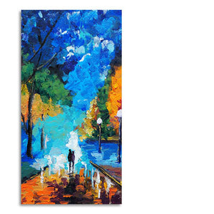 Vertical Wall Painting of Couple Walking in Night