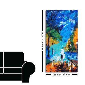 Vertical Wall Painting of Couple Walking in Night