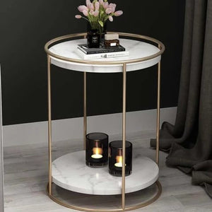 2 Tiered with Gold End Faux Marble Table