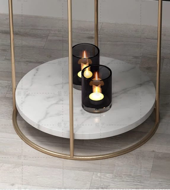  Gold End Faux Marble Side Table