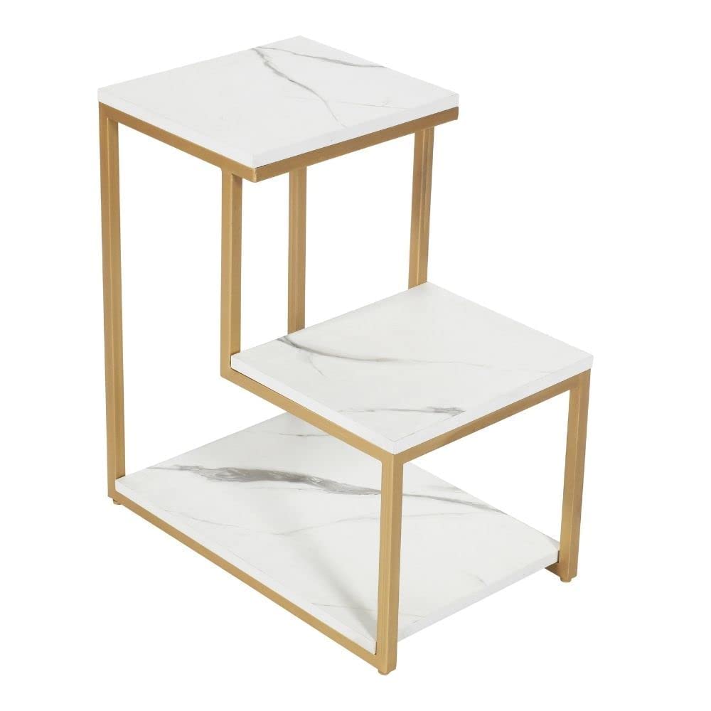 3-Tier Modern Side Table with Storage Shelf with Golden Metal Finish