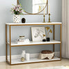 3-Tier White Marble Console Table with Golden Finish