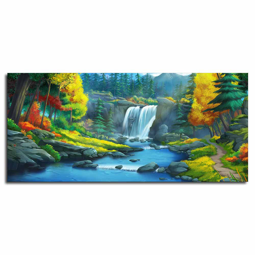 A Beautiful Waterfall In Forest Premium Wall Painting