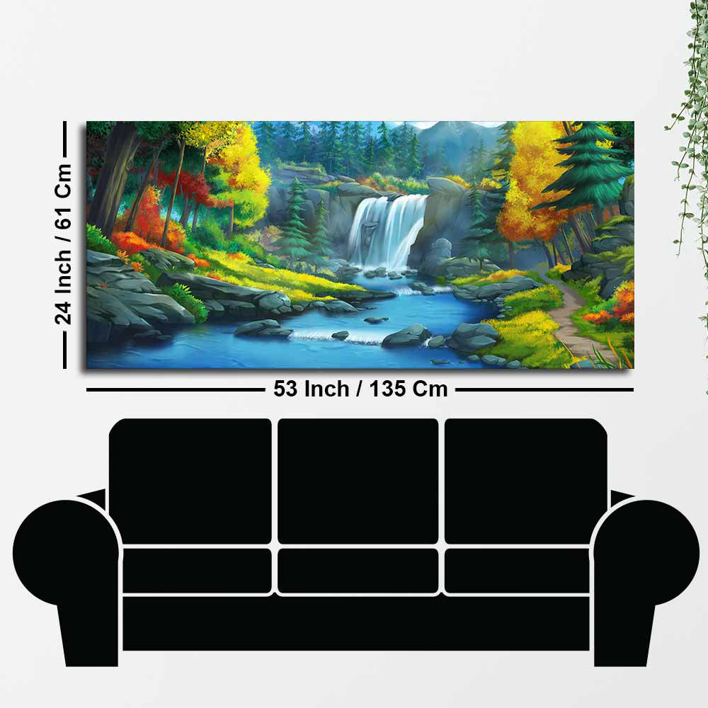 A Beautiful Waterfall In Forest Premium Wall Painting