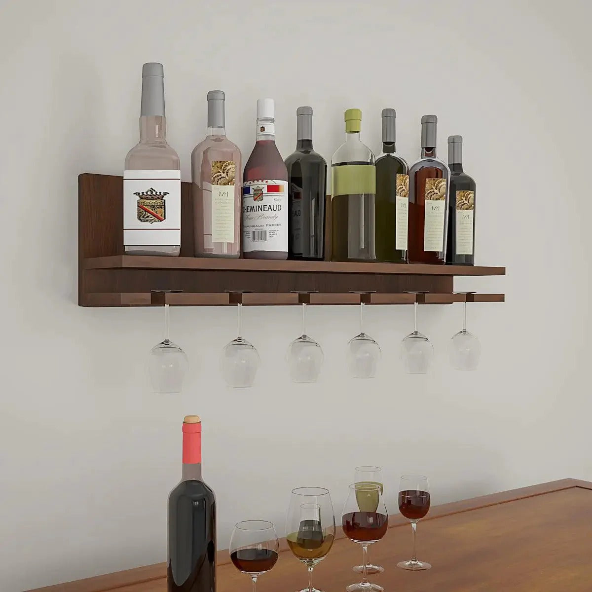 MDF Mini Bar Shelf in Walnut Finish