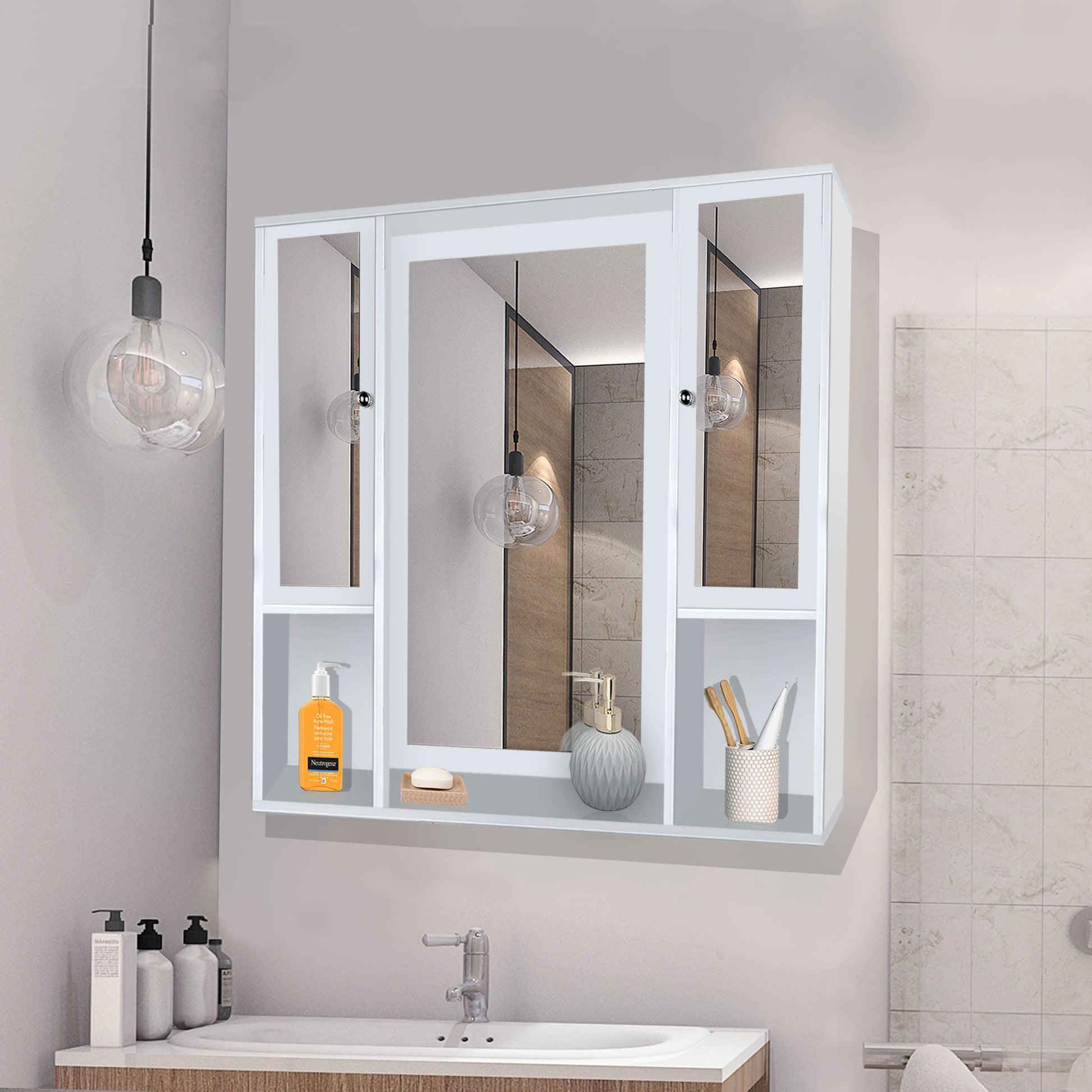 Aesthetic Wooden Bathroom Cabinet with 7 Spacious Shelves with White Finish