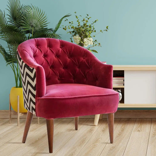 Artistic Cushiony Red Wide Backrest Velvet Sofa Lounge Chair