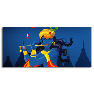 Beautiful Abstract Art of Lord Krishna Flute Large Canvas Wall Painting